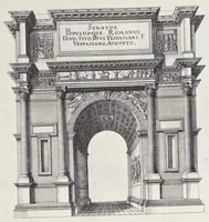 Picture 5 of 29 from Romae antiquae et novae theatrum, sive, Genuina ac vera urbis, juxta varios ejusdem status, delineatio topographica : unà cum primariis illius aedificiis ac monumentis, veluti templis, simulacris, circis, campis, theatris, arcubus, porticibus, columnis, statuis & sepulcris antiquis, praecipuè verò modernis templis, palatiis & aedificiis, nonaginta tabulis aeneis exhibitis & secundùm nobilioris architecturae simulac perspectivae regulas extructis, ruinisq́ue illustrioribus (1684), leaf 58