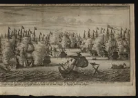 An illustration from Leven en bedryf van den vermaarden zeeheld Cornelis Tromp, graaf van Sylliesburg, ridder van den Olifant, baronnet, &c., lieutenant admiraal generaal van Holland en Westvriesland : ondermengd met de voornaamste daaden van verscheidene andere zeehoofden, en voornaamentlijk met die van Martin Harpertsz. Tromp : benevens een naauwkeurig verhaal van der Nederlanderen en hunner bondgenooten oorlogen, sedert den jaare 1650 tegens verscheidene volkeren gevoerd : voorzien met alle de noodige authentyke stukken en bewyzen, en vercierd met schoone kopere figuuren (1692)