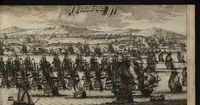 An illustration from Leven en bedryf van den vermaarden zeeheld Cornelis Tromp, graaf van Sylliesburg, ridder van den Olifant, baronnet, &c., lieutenant admiraal generaal van Holland en Westvriesland : ondermengd met de voornaamste daaden van verscheidene andere zeehoofden, en voornaamentlijk met die van Martin Harpertsz. Tromp : benevens een naauwkeurig verhaal van der Nederlanderen en hunner bondgenooten oorlogen, sedert den jaare 1650 tegens verscheidene volkeren gevoerd : voorzien met alle de noodige authentyke stukken en bewyzen, en vercierd met schoone kopere figuuren (1692)