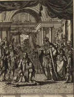 An illustration from Leven en bedryf van den vermaarden zeeheld Cornelis Tromp, graaf van Sylliesburg, ridder van den Olifant, baronnet, &c., lieutenant admiraal generaal van Holland en Westvriesland : ondermengd met de voornaamste daaden van verscheidene andere zeehoofden, en voornaamentlijk met die van Martin Harpertsz. Tromp : benevens een naauwkeurig verhaal van der Nederlanderen en hunner bondgenooten oorlogen, sedert den jaare 1650 tegens verscheidene volkeren gevoerd : voorzien met alle de noodige authentyke stukken en bewyzen, en vercierd met schoone kopere figuuren (1692)