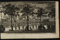 An illustration from Leven en bedryf van den vermaarden zeeheld Cornelis Tromp, graaf van Sylliesburg, ridder van den Olifant, baronnet, &c., lieutenant admiraal generaal van Holland en Westvriesland : ondermengd met de voornaamste daaden van verscheidene andere zeehoofden, en voornaamentlijk met die van Martin Harpertsz. Tromp : benevens een naauwkeurig verhaal van der Nederlanderen en hunner bondgenooten oorlogen, sedert den jaare 1650 tegens verscheidene volkeren gevoerd : voorzien met alle de noodige authentyke stukken en bewyzen, en vercierd met schoone kopere figuuren (1692)