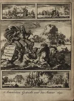 An illustration from Leven en bedryf van den vermaarden zeeheld Cornelis Tromp, graaf van Sylliesburg, ridder van den Olifant, baronnet, &c., lieutenant admiraal generaal van Holland en Westvriesland : ondermengd met de voornaamste daaden van verscheidene andere zeehoofden, en voornaamentlijk met die van Martin Harpertsz. Tromp : benevens een naauwkeurig verhaal van der Nederlanderen en hunner bondgenooten oorlogen, sedert den jaare 1650 tegens verscheidene volkeren gevoerd : voorzien met alle de noodige authentyke stukken en bewyzen, en vercierd met schoone kopere figuuren (1692)