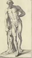 An illustration from Anatomia per uso et intelligenza del disegno : ricercata non solo su gl'ossi e muscoli del corpo humano, ma dimostrata ancora su le statue antiche più insigni di Roma, delineata in piu tauole con tutte le figure in varie faccie e vedute per istudio della Regia academia di Francia pittura e scultura (1691)