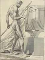 An illustration from Anatomia per uso et intelligenza del disegno : ricercata non solo su gl'ossi e muscoli del corpo humano, ma dimostrata ancora su le statue antiche più insigni di Roma, delineata in piu tauole con tutte le figure in varie faccie e vedute per istudio della Regia academia di Francia pittura e scultura (1691)