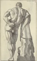 An illustration from Anatomia per uso et intelligenza del disegno : ricercata non solo su gl'ossi e muscoli del corpo humano, ma dimostrata ancora su le statue antiche più insigni di Roma, delineata in piu tauole con tutte le figure in varie faccie e vedute per istudio della Regia academia di Francia pittura e scultura (1691)