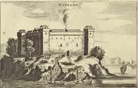 An illustration from Het gezandtschap der Neêrlandtsche Oost-Indische Compagnie, aan den grooten Tartarischen Cham, den tegenwoordigen keizer van China : waar in de gedenkwaerdigste geschiedenissen, die onder het reizen door de Sineesche landtschappen, Quantung, Kiangsi, Nanking, Xantung en Peking, en aan het keizerlyke hof te Peking, zedert den jaare 1655 tot 1657 zyn voorgevallen, op het bondigste verhandelt worden : beneffens een naauwkeurige beschryvinge der Sineesche steden, dorpen, regeering, weetenschappen, handwerken, zeden, godsdiensten, gebouwen, drachten, scheepen, bergen, gewaffen, dieren, &c. en oorlogen tegen de Tarters : verçiert met over de 150 afbeeldtsels, na 't leven in Sina (1693)