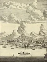 Picture 34 of 190 from Het gezandtschap der Neêrlandtsche Oost-Indische Compagnie, aan den grooten Tartarischen Cham, den tegenwoordigen keizer van China : waar in de gedenkwaerdigste geschiedenissen, die onder het reizen door de Sineesche landtschappen, Quantung, Kiangsi, Nanking, Xantung en Peking, en aan het keizerlyke hof te Peking, zedert den jaare 1655 tot 1657 zyn voorgevallen, op het bondigste verhandelt worden : beneffens een naauwkeurige beschryvinge der Sineesche steden, dorpen, regeering, weetenschappen, handwerken, zeden, godsdiensten, gebouwen, drachten, scheepen, bergen, gewaffen, dieren, &c. en oorlogen tegen de Tarters : verçiert met over de 150 afbeeldtsels, na 't leven in Sina (1693), leaf 105