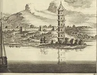An illustration from Het gezandtschap der Neêrlandtsche Oost-Indische Compagnie, aan den grooten Tartarischen Cham, den tegenwoordigen keizer van China : waar in de gedenkwaerdigste geschiedenissen, die onder het reizen door de Sineesche landtschappen, Quantung, Kiangsi, Nanking, Xantung en Peking, en aan het keizerlyke hof te Peking, zedert den jaare 1655 tot 1657 zyn voorgevallen, op het bondigste verhandelt worden : beneffens een naauwkeurige beschryvinge der Sineesche steden, dorpen, regeering, weetenschappen, handwerken, zeden, godsdiensten, gebouwen, drachten, scheepen, bergen, gewaffen, dieren, &c. en oorlogen tegen de Tarters : verçiert met over de 150 afbeeldtsels, na 't leven in Sina (1693)