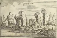 Picture 37 of 190 from Het gezandtschap der Neêrlandtsche Oost-Indische Compagnie, aan den grooten Tartarischen Cham, den tegenwoordigen keizer van China : waar in de gedenkwaerdigste geschiedenissen, die onder het reizen door de Sineesche landtschappen, Quantung, Kiangsi, Nanking, Xantung en Peking, en aan het keizerlyke hof te Peking, zedert den jaare 1655 tot 1657 zyn voorgevallen, op het bondigste verhandelt worden : beneffens een naauwkeurige beschryvinge der Sineesche steden, dorpen, regeering, weetenschappen, handwerken, zeden, godsdiensten, gebouwen, drachten, scheepen, bergen, gewaffen, dieren, &c. en oorlogen tegen de Tarters : verçiert met over de 150 afbeeldtsels, na 't leven in Sina (1693), leaf 110
