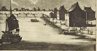 Picture 40 of 190 from Het gezandtschap der Neêrlandtsche Oost-Indische Compagnie, aan den grooten Tartarischen Cham, den tegenwoordigen keizer van China : waar in de gedenkwaerdigste geschiedenissen, die onder het reizen door de Sineesche landtschappen, Quantung, Kiangsi, Nanking, Xantung en Peking, en aan het keizerlyke hof te Peking, zedert den jaare 1655 tot 1657 zyn voorgevallen, op het bondigste verhandelt worden : beneffens een naauwkeurige beschryvinge der Sineesche steden, dorpen, regeering, weetenschappen, handwerken, zeden, godsdiensten, gebouwen, drachten, scheepen, bergen, gewaffen, dieren, &c. en oorlogen tegen de Tarters : verçiert met over de 150 afbeeldtsels, na 't leven in Sina (1693), leaf 114