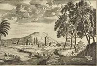 An illustration from Het gezandtschap der Neêrlandtsche Oost-Indische Compagnie, aan den grooten Tartarischen Cham, den tegenwoordigen keizer van China : waar in de gedenkwaerdigste geschiedenissen, die onder het reizen door de Sineesche landtschappen, Quantung, Kiangsi, Nanking, Xantung en Peking, en aan het keizerlyke hof te Peking, zedert den jaare 1655 tot 1657 zyn voorgevallen, op het bondigste verhandelt worden : beneffens een naauwkeurige beschryvinge der Sineesche steden, dorpen, regeering, weetenschappen, handwerken, zeden, godsdiensten, gebouwen, drachten, scheepen, bergen, gewaffen, dieren, &c. en oorlogen tegen de Tarters : verçiert met over de 150 afbeeldtsels, na 't leven in Sina (1693)