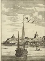 Picture 53 of 190 from Het gezandtschap der Neêrlandtsche Oost-Indische Compagnie, aan den grooten Tartarischen Cham, den tegenwoordigen keizer van China : waar in de gedenkwaerdigste geschiedenissen, die onder het reizen door de Sineesche landtschappen, Quantung, Kiangsi, Nanking, Xantung en Peking, en aan het keizerlyke hof te Peking, zedert den jaare 1655 tot 1657 zyn voorgevallen, op het bondigste verhandelt worden : beneffens een naauwkeurige beschryvinge der Sineesche steden, dorpen, regeering, weetenschappen, handwerken, zeden, godsdiensten, gebouwen, drachten, scheepen, bergen, gewaffen, dieren, &c. en oorlogen tegen de Tarters : verçiert met over de 150 afbeeldtsels, na 't leven in Sina (1693), leaf 143