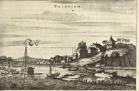 An illustration from Het gezandtschap der Neêrlandtsche Oost-Indische Compagnie, aan den grooten Tartarischen Cham, den tegenwoordigen keizer van China : waar in de gedenkwaerdigste geschiedenissen, die onder het reizen door de Sineesche landtschappen, Quantung, Kiangsi, Nanking, Xantung en Peking, en aan het keizerlyke hof te Peking, zedert den jaare 1655 tot 1657 zyn voorgevallen, op het bondigste verhandelt worden : beneffens een naauwkeurige beschryvinge der Sineesche steden, dorpen, regeering, weetenschappen, handwerken, zeden, godsdiensten, gebouwen, drachten, scheepen, bergen, gewaffen, dieren, &c. en oorlogen tegen de Tarters : verçiert met over de 150 afbeeldtsels, na 't leven in Sina (1693)