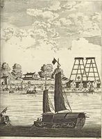 Picture 68 of 190 from Het gezandtschap der Neêrlandtsche Oost-Indische Compagnie, aan den grooten Tartarischen Cham, den tegenwoordigen keizer van China : waar in de gedenkwaerdigste geschiedenissen, die onder het reizen door de Sineesche landtschappen, Quantung, Kiangsi, Nanking, Xantung en Peking, en aan het keizerlyke hof te Peking, zedert den jaare 1655 tot 1657 zyn voorgevallen, op het bondigste verhandelt worden : beneffens een naauwkeurige beschryvinge der Sineesche steden, dorpen, regeering, weetenschappen, handwerken, zeden, godsdiensten, gebouwen, drachten, scheepen, bergen, gewaffen, dieren, &c. en oorlogen tegen de Tarters : verçiert met over de 150 afbeeldtsels, na 't leven in Sina (1693), leaf 174