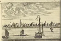 An illustration from Het gezandtschap der Neêrlandtsche Oost-Indische Compagnie, aan den grooten Tartarischen Cham, den tegenwoordigen keizer van China : waar in de gedenkwaerdigste geschiedenissen, die onder het reizen door de Sineesche landtschappen, Quantung, Kiangsi, Nanking, Xantung en Peking, en aan het keizerlyke hof te Peking, zedert den jaare 1655 tot 1657 zyn voorgevallen, op het bondigste verhandelt worden : beneffens een naauwkeurige beschryvinge der Sineesche steden, dorpen, regeering, weetenschappen, handwerken, zeden, godsdiensten, gebouwen, drachten, scheepen, bergen, gewaffen, dieren, &c. en oorlogen tegen de Tarters : verçiert met over de 150 afbeeldtsels, na 't leven in Sina (1693)