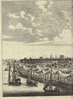 An illustration from Het gezandtschap der Neêrlandtsche Oost-Indische Compagnie, aan den grooten Tartarischen Cham, den tegenwoordigen keizer van China : waar in de gedenkwaerdigste geschiedenissen, die onder het reizen door de Sineesche landtschappen, Quantung, Kiangsi, Nanking, Xantung en Peking, en aan het keizerlyke hof te Peking, zedert den jaare 1655 tot 1657 zyn voorgevallen, op het bondigste verhandelt worden : beneffens een naauwkeurige beschryvinge der Sineesche steden, dorpen, regeering, weetenschappen, handwerken, zeden, godsdiensten, gebouwen, drachten, scheepen, bergen, gewaffen, dieren, &c. en oorlogen tegen de Tarters : verçiert met over de 150 afbeeldtsels, na 't leven in Sina (1693)