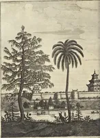 An illustration from Het gezandtschap der Neêrlandtsche Oost-Indische Compagnie, aan den grooten Tartarischen Cham, den tegenwoordigen keizer van China : waar in de gedenkwaerdigste geschiedenissen, die onder het reizen door de Sineesche landtschappen, Quantung, Kiangsi, Nanking, Xantung en Peking, en aan het keizerlyke hof te Peking, zedert den jaare 1655 tot 1657 zyn voorgevallen, op het bondigste verhandelt worden : beneffens een naauwkeurige beschryvinge der Sineesche steden, dorpen, regeering, weetenschappen, handwerken, zeden, godsdiensten, gebouwen, drachten, scheepen, bergen, gewaffen, dieren, &c. en oorlogen tegen de Tarters : verçiert met over de 150 afbeeldtsels, na 't leven in Sina (1693)