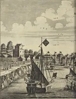 An illustration from Het gezandtschap der Neêrlandtsche Oost-Indische Compagnie, aan den grooten Tartarischen Cham, den tegenwoordigen keizer van China : waar in de gedenkwaerdigste geschiedenissen, die onder het reizen door de Sineesche landtschappen, Quantung, Kiangsi, Nanking, Xantung en Peking, en aan het keizerlyke hof te Peking, zedert den jaare 1655 tot 1657 zyn voorgevallen, op het bondigste verhandelt worden : beneffens een naauwkeurige beschryvinge der Sineesche steden, dorpen, regeering, weetenschappen, handwerken, zeden, godsdiensten, gebouwen, drachten, scheepen, bergen, gewaffen, dieren, &c. en oorlogen tegen de Tarters : verçiert met over de 150 afbeeldtsels, na 't leven in Sina (1693)