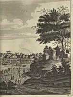 An illustration from Het gezandtschap der Neêrlandtsche Oost-Indische Compagnie, aan den grooten Tartarischen Cham, den tegenwoordigen keizer van China : waar in de gedenkwaerdigste geschiedenissen, die onder het reizen door de Sineesche landtschappen, Quantung, Kiangsi, Nanking, Xantung en Peking, en aan het keizerlyke hof te Peking, zedert den jaare 1655 tot 1657 zyn voorgevallen, op het bondigste verhandelt worden : beneffens een naauwkeurige beschryvinge der Sineesche steden, dorpen, regeering, weetenschappen, handwerken, zeden, godsdiensten, gebouwen, drachten, scheepen, bergen, gewaffen, dieren, &c. en oorlogen tegen de Tarters : verçiert met over de 150 afbeeldtsels, na 't leven in Sina (1693)