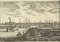 Picture 128 of 190 from Het gezandtschap der Neêrlandtsche Oost-Indische Compagnie, aan den grooten Tartarischen Cham, den tegenwoordigen keizer van China : waar in de gedenkwaerdigste geschiedenissen, die onder het reizen door de Sineesche landtschappen, Quantung, Kiangsi, Nanking, Xantung en Peking, en aan het keizerlyke hof te Peking, zedert den jaare 1655 tot 1657 zyn voorgevallen, op het bondigste verhandelt worden : beneffens een naauwkeurige beschryvinge der Sineesche steden, dorpen, regeering, weetenschappen, handwerken, zeden, godsdiensten, gebouwen, drachten, scheepen, bergen, gewaffen, dieren, &c. en oorlogen tegen de Tarters : verçiert met over de 150 afbeeldtsels, na 't leven in Sina (1693), leaf 287