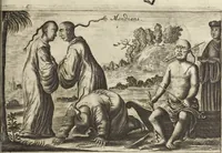 An illustration from Het gezandtschap der Neêrlandtsche Oost-Indische Compagnie, aan den grooten Tartarischen Cham, den tegenwoordigen keizer van China : waar in de gedenkwaerdigste geschiedenissen, die onder het reizen door de Sineesche landtschappen, Quantung, Kiangsi, Nanking, Xantung en Peking, en aan het keizerlyke hof te Peking, zedert den jaare 1655 tot 1657 zyn voorgevallen, op het bondigste verhandelt worden : beneffens een naauwkeurige beschryvinge der Sineesche steden, dorpen, regeering, weetenschappen, handwerken, zeden, godsdiensten, gebouwen, drachten, scheepen, bergen, gewaffen, dieren, &c. en oorlogen tegen de Tarters : verçiert met over de 150 afbeeldtsels, na 't leven in Sina (1693)