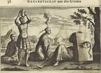 Picture 151 of 190 from Het gezandtschap der Neêrlandtsche Oost-Indische Compagnie, aan den grooten Tartarischen Cham, den tegenwoordigen keizer van China : waar in de gedenkwaerdigste geschiedenissen, die onder het reizen door de Sineesche landtschappen, Quantung, Kiangsi, Nanking, Xantung en Peking, en aan het keizerlyke hof te Peking, zedert den jaare 1655 tot 1657 zyn voorgevallen, op het bondigste verhandelt worden : beneffens een naauwkeurige beschryvinge der Sineesche steden, dorpen, regeering, weetenschappen, handwerken, zeden, godsdiensten, gebouwen, drachten, scheepen, bergen, gewaffen, dieren, &c. en oorlogen tegen de Tarters : verçiert met over de 150 afbeeldtsels, na 't leven in Sina (1693), leaf 387