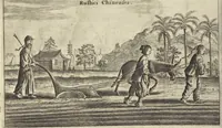 Picture 155 of 190 from Het gezandtschap der Neêrlandtsche Oost-Indische Compagnie, aan den grooten Tartarischen Cham, den tegenwoordigen keizer van China : waar in de gedenkwaerdigste geschiedenissen, die onder het reizen door de Sineesche landtschappen, Quantung, Kiangsi, Nanking, Xantung en Peking, en aan het keizerlyke hof te Peking, zedert den jaare 1655 tot 1657 zyn voorgevallen, op het bondigste verhandelt worden : beneffens een naauwkeurige beschryvinge der Sineesche steden, dorpen, regeering, weetenschappen, handwerken, zeden, godsdiensten, gebouwen, drachten, scheepen, bergen, gewaffen, dieren, &c. en oorlogen tegen de Tarters : verçiert met over de 150 afbeeldtsels, na 't leven in Sina (1693), leaf 411