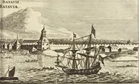 An illustration from Het gezandtschap der Neêrlandtsche Oost-Indische Compagnie, aan den grooten Tartarischen Cham, den tegenwoordigen keizer van China : waar in de gedenkwaerdigste geschiedenissen, die onder het reizen door de Sineesche landtschappen, Quantung, Kiangsi, Nanking, Xantung en Peking, en aan het keizerlyke hof te Peking, zedert den jaare 1655 tot 1657 zyn voorgevallen, op het bondigste verhandelt worden : beneffens een naauwkeurige beschryvinge der Sineesche steden, dorpen, regeering, weetenschappen, handwerken, zeden, godsdiensten, gebouwen, drachten, scheepen, bergen, gewaffen, dieren, &c. en oorlogen tegen de Tarters : verçiert met over de 150 afbeeldtsels, na 't leven in Sina (1693)