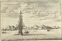 An illustration from Het gezandtschap der Neêrlandtsche Oost-Indische Compagnie, aan den grooten Tartarischen Cham, den tegenwoordigen keizer van China : waar in de gedenkwaerdigste geschiedenissen, die onder het reizen door de Sineesche landtschappen, Quantung, Kiangsi, Nanking, Xantung en Peking, en aan het keizerlyke hof te Peking, zedert den jaare 1655 tot 1657 zyn voorgevallen, op het bondigste verhandelt worden : beneffens een naauwkeurige beschryvinge der Sineesche steden, dorpen, regeering, weetenschappen, handwerken, zeden, godsdiensten, gebouwen, drachten, scheepen, bergen, gewaffen, dieren, &c. en oorlogen tegen de Tarters : verçiert met over de 150 afbeeldtsels, na 't leven in Sina (1693)