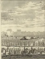 An illustration from Het gezandtschap der Neêrlandtsche Oost-Indische Compagnie, aan den grooten Tartarischen Cham, den tegenwoordigen keizer van China : waar in de gedenkwaerdigste geschiedenissen, die onder het reizen door de Sineesche landtschappen, Quantung, Kiangsi, Nanking, Xantung en Peking, en aan het keizerlyke hof te Peking, zedert den jaare 1655 tot 1657 zyn voorgevallen, op het bondigste verhandelt worden : beneffens een naauwkeurige beschryvinge der Sineesche steden, dorpen, regeering, weetenschappen, handwerken, zeden, godsdiensten, gebouwen, drachten, scheepen, bergen, gewaffen, dieren, &c. en oorlogen tegen de Tarters : verçiert met over de 150 afbeeldtsels, na 't leven in Sina (1693)