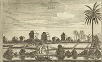Picture 25 of 190 from Het gezandtschap der Neêrlandtsche Oost-Indische Compagnie, aan den grooten Tartarischen Cham, den tegenwoordigen keizer van China : waar in de gedenkwaerdigste geschiedenissen, die onder het reizen door de Sineesche landtschappen, Quantung, Kiangsi, Nanking, Xantung en Peking, en aan het keizerlyke hof te Peking, zedert den jaare 1655 tot 1657 zyn voorgevallen, op het bondigste verhandelt worden : beneffens een naauwkeurige beschryvinge der Sineesche steden, dorpen, regeering, weetenschappen, handwerken, zeden, godsdiensten, gebouwen, drachten, scheepen, bergen, gewaffen, dieren, &c. en oorlogen tegen de Tarters : verçiert met over de 150 afbeeldtsels, na 't leven in Sina (1693), leaf 94