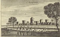 Picture 27 of 190 from Het gezandtschap der Neêrlandtsche Oost-Indische Compagnie, aan den grooten Tartarischen Cham, den tegenwoordigen keizer van China : waar in de gedenkwaerdigste geschiedenissen, die onder het reizen door de Sineesche landtschappen, Quantung, Kiangsi, Nanking, Xantung en Peking, en aan het keizerlyke hof te Peking, zedert den jaare 1655 tot 1657 zyn voorgevallen, op het bondigste verhandelt worden : beneffens een naauwkeurige beschryvinge der Sineesche steden, dorpen, regeering, weetenschappen, handwerken, zeden, godsdiensten, gebouwen, drachten, scheepen, bergen, gewaffen, dieren, &c. en oorlogen tegen de Tarters : verçiert met over de 150 afbeeldtsels, na 't leven in Sina (1693), leaf 97
