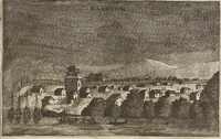 Picture 28 of 190 from Het gezandtschap der Neêrlandtsche Oost-Indische Compagnie, aan den grooten Tartarischen Cham, den tegenwoordigen keizer van China : waar in de gedenkwaerdigste geschiedenissen, die onder het reizen door de Sineesche landtschappen, Quantung, Kiangsi, Nanking, Xantung en Peking, en aan het keizerlyke hof te Peking, zedert den jaare 1655 tot 1657 zyn voorgevallen, op het bondigste verhandelt worden : beneffens een naauwkeurige beschryvinge der Sineesche steden, dorpen, regeering, weetenschappen, handwerken, zeden, godsdiensten, gebouwen, drachten, scheepen, bergen, gewaffen, dieren, &c. en oorlogen tegen de Tarters : verçiert met over de 150 afbeeldtsels, na 't leven in Sina (1693), leaf 98