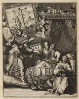 Picture 30 of 30 from Spiegel om wel te sterven : aanwyzende met prentverbeeldingen van het lyden onzes zaligmakers Jesu Christi : alles wat een zieke betaamt om gelukkig te sterven, volgens de woorden Philipp I, verse 21 (1694), leaf 106