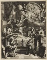 Picture 28 of 30 from Spiegel om wel te sterven : aanwyzende met prentverbeeldingen van het lyden onzes zaligmakers Jesu Christi : alles wat een zieke betaamt om gelukkig te sterven, volgens de woorden Philipp I, verse 21 (1694), leaf 96