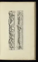 Picture 17 of 34 from Prima[-secunda] pars praecipuarum effigierum ac ornamentorum amplissimae curiae Amstelrodamensis : maiori ex parte, in candido marmore effectorum per Artum Quellinium, eiusdem civitatis statuarium = Het eerste[-tweede] deel van de voornaemste statuen ende ciraten vant konstrijck Stadthuys van Amstelredam ... = La premier [sic] partie de plusiers figures et ornements de la Maison de ville d'Amsterdam ... (1665), leaf 102