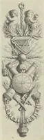 Picture 21 of 34 from Prima[-secunda] pars praecipuarum effigierum ac ornamentorum amplissimae curiae Amstelrodamensis : maiori ex parte, in candido marmore effectorum per Artum Quellinium, eiusdem civitatis statuarium = Het eerste[-tweede] deel van de voornaemste statuen ende ciraten vant konstrijck Stadthuys van Amstelredam ... = La premier [sic] partie de plusiers figures et ornements de la Maison de ville d'Amsterdam ... (1665), leaf 154