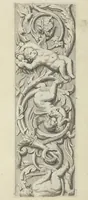 Picture 28 of 34 from Prima[-secunda] pars praecipuarum effigierum ac ornamentorum amplissimae curiae Amstelrodamensis : maiori ex parte, in candido marmore effectorum per Artum Quellinium, eiusdem civitatis statuarium = Het eerste[-tweede] deel van de voornaemste statuen ende ciraten vant konstrijck Stadthuys van Amstelredam ... = La premier [sic] partie de plusiers figures et ornements de la Maison de ville d'Amsterdam ... (1665), leaf 200