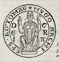 An illustration from Histoire de lábbaye royale de S. Ouen de Rouen : divisée en cinq livres, où il est traité ... de la naissance, éducation, & des principales vertus de saint Oüen ... : de la fondation, progrez, ruine, rétablissement, & des diuers éuenemens de l'Abbaye de Saint Oüen ... : des abbez qui l'ont gouuernée ... : des abbayes, prieurez, & paroisses qui ont esté dépendantes ... : des preuues ou pieces justificatiues de cette histoire ... : [ensemble celles des abbayes de Ste. Catherine et de St. Amand] (1662)