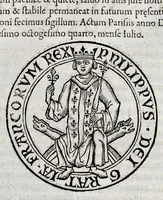 An illustration from Histoire de lábbaye royale de S. Ouen de Rouen : divisée en cinq livres, où il est traité ... de la naissance, éducation, & des principales vertus de saint Oüen ... : de la fondation, progrez, ruine, rétablissement, & des diuers éuenemens de l'Abbaye de Saint Oüen ... : des abbez qui l'ont gouuernée ... : des abbayes, prieurez, & paroisses qui ont esté dépendantes ... : des preuues ou pieces justificatiues de cette histoire ... : [ensemble celles des abbayes de Ste. Catherine et de St. Amand] (1662)
