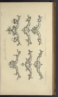 An illustration from The gentleman and cabinet-maker's director : being a large collection of the most elegant and useful designs of household furniture, in the most fashionable taste : including a great variety of chairs, cofas, beds, and couches : china-tables, dressing-tables, shaving-tables, bason-stands, and teakettle-stands : frames for marble-slabs, bureau-dressing-tables, and commodes : writing-tables, and library-tables : library-book-cases, organ-cases for private rooms, or churches, desks, and book-cases : dressing and writing-tables with book-cases, toilets, cabinets, and cloaths-presses : china-cases, china-shelves, and book-shelves : candle-stands, terms for busts, stands for china jars, and pedestals : cisterns for water, lanthorns, and chandeliers : fire-screens, brackets, and clock-cases : pier-glasses, and table-frames : girandoles, chimney-pieces, and picture-frames : stove-grates, boarders, frets, Chinese-railing, and brass-work, for furniture : and other ornaments : to which is prefixed, a short explanation of the five orders of architecture : with proper directions for executing the most difficult pieces, the mouldings being exhibited at large, and the dimensions of each design specified : the whole comprehended in two hundred copper-plates, neatly engraved ... (1762)