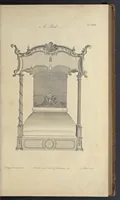 An illustration from The gentleman and cabinet-maker's director : being a large collection of the most elegant and useful designs of household furniture, in the most fashionable taste : including a great variety of chairs, cofas, beds, and couches : china-tables, dressing-tables, shaving-tables, bason-stands, and teakettle-stands : frames for marble-slabs, bureau-dressing-tables, and commodes : writing-tables, and library-tables : library-book-cases, organ-cases for private rooms, or churches, desks, and book-cases : dressing and writing-tables with book-cases, toilets, cabinets, and cloaths-presses : china-cases, china-shelves, and book-shelves : candle-stands, terms for busts, stands for china jars, and pedestals : cisterns for water, lanthorns, and chandeliers : fire-screens, brackets, and clock-cases : pier-glasses, and table-frames : girandoles, chimney-pieces, and picture-frames : stove-grates, boarders, frets, Chinese-railing, and brass-work, for furniture : and other ornaments : to which is prefixed, a short explanation of the five orders of architecture : with proper directions for executing the most difficult pieces, the mouldings being exhibited at large, and the dimensions of each design specified : the whole comprehended in two hundred copper-plates, neatly engraved ... (1762)