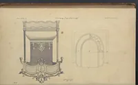 An illustration from The gentleman and cabinet-maker's director : being a large collection of the most elegant and useful designs of household furniture, in the most fashionable taste : including a great variety of chairs, cofas, beds, and couches : china-tables, dressing-tables, shaving-tables, bason-stands, and teakettle-stands : frames for marble-slabs, bureau-dressing-tables, and commodes : writing-tables, and library-tables : library-book-cases, organ-cases for private rooms, or churches, desks, and book-cases : dressing and writing-tables with book-cases, toilets, cabinets, and cloaths-presses : china-cases, china-shelves, and book-shelves : candle-stands, terms for busts, stands for china jars, and pedestals : cisterns for water, lanthorns, and chandeliers : fire-screens, brackets, and clock-cases : pier-glasses, and table-frames : girandoles, chimney-pieces, and picture-frames : stove-grates, boarders, frets, Chinese-railing, and brass-work, for furniture : and other ornaments : to which is prefixed, a short explanation of the five orders of architecture : with proper directions for executing the most difficult pieces, the mouldings being exhibited at large, and the dimensions of each design specified : the whole comprehended in two hundred copper-plates, neatly engraved ... (1762)