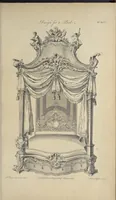 An illustration from The gentleman and cabinet-maker's director : being a large collection of the most elegant and useful designs of household furniture, in the most fashionable taste : including a great variety of chairs, cofas, beds, and couches : china-tables, dressing-tables, shaving-tables, bason-stands, and teakettle-stands : frames for marble-slabs, bureau-dressing-tables, and commodes : writing-tables, and library-tables : library-book-cases, organ-cases for private rooms, or churches, desks, and book-cases : dressing and writing-tables with book-cases, toilets, cabinets, and cloaths-presses : china-cases, china-shelves, and book-shelves : candle-stands, terms for busts, stands for china jars, and pedestals : cisterns for water, lanthorns, and chandeliers : fire-screens, brackets, and clock-cases : pier-glasses, and table-frames : girandoles, chimney-pieces, and picture-frames : stove-grates, boarders, frets, Chinese-railing, and brass-work, for furniture : and other ornaments : to which is prefixed, a short explanation of the five orders of architecture : with proper directions for executing the most difficult pieces, the mouldings being exhibited at large, and the dimensions of each design specified : the whole comprehended in two hundred copper-plates, neatly engraved ... (1762)