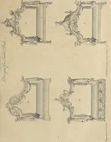 An illustration from The gentleman and cabinet-maker's director : being a large collection of the most elegant and useful designs of household furniture, in the most fashionable taste : including a great variety of chairs, cofas, beds, and couches : china-tables, dressing-tables, shaving-tables, bason-stands, and teakettle-stands : frames for marble-slabs, bureau-dressing-tables, and commodes : writing-tables, and library-tables : library-book-cases, organ-cases for private rooms, or churches, desks, and book-cases : dressing and writing-tables with book-cases, toilets, cabinets, and cloaths-presses : china-cases, china-shelves, and book-shelves : candle-stands, terms for busts, stands for china jars, and pedestals : cisterns for water, lanthorns, and chandeliers : fire-screens, brackets, and clock-cases : pier-glasses, and table-frames : girandoles, chimney-pieces, and picture-frames : stove-grates, boarders, frets, Chinese-railing, and brass-work, for furniture : and other ornaments : to which is prefixed, a short explanation of the five orders of architecture : with proper directions for executing the most difficult pieces, the mouldings being exhibited at large, and the dimensions of each design specified : the whole comprehended in two hundred copper-plates, neatly engraved ... (1762)