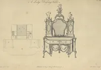 Picture 49 of 189 from The gentleman and cabinet-maker's director : being a large collection of the most elegant and useful designs of household furniture, in the most fashionable taste : including a great variety of chairs, cofas, beds, and couches : china-tables, dressing-tables, shaving-tables, bason-stands, and teakettle-stands : frames for marble-slabs, bureau-dressing-tables, and commodes : writing-tables, and library-tables : library-book-cases, organ-cases for private rooms, or churches, desks, and book-cases : dressing and writing-tables with book-cases, toilets, cabinets, and cloaths-presses : china-cases, china-shelves, and book-shelves : candle-stands, terms for busts, stands for china jars, and pedestals : cisterns for water, lanthorns, and chandeliers : fire-screens, brackets, and clock-cases : pier-glasses, and table-frames : girandoles, chimney-pieces, and picture-frames : stove-grates, boarders, frets, Chinese-railing, and brass-work, for furniture : and other ornaments : to which is prefixed, a short explanation of the five orders of architecture : with proper directions for executing the most difficult pieces, the mouldings being exhibited at large, and the dimensions of each design specified : the whole comprehended in two hundred copper-plates, neatly engraved ... (1762), leaf 130