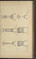 An illustration from The gentleman and cabinet-maker's director : being a large collection of the most elegant and useful designs of household furniture, in the most fashionable taste : including a great variety of chairs, cofas, beds, and couches : china-tables, dressing-tables, shaving-tables, bason-stands, and teakettle-stands : frames for marble-slabs, bureau-dressing-tables, and commodes : writing-tables, and library-tables : library-book-cases, organ-cases for private rooms, or churches, desks, and book-cases : dressing and writing-tables with book-cases, toilets, cabinets, and cloaths-presses : china-cases, china-shelves, and book-shelves : candle-stands, terms for busts, stands for china jars, and pedestals : cisterns for water, lanthorns, and chandeliers : fire-screens, brackets, and clock-cases : pier-glasses, and table-frames : girandoles, chimney-pieces, and picture-frames : stove-grates, boarders, frets, Chinese-railing, and brass-work, for furniture : and other ornaments : to which is prefixed, a short explanation of the five orders of architecture : with proper directions for executing the most difficult pieces, the mouldings being exhibited at large, and the dimensions of each design specified : the whole comprehended in two hundred copper-plates, neatly engraved ... (1762)