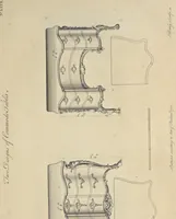 An illustration from The gentleman and cabinet-maker's director : being a large collection of the most elegant and useful designs of household furniture, in the most fashionable taste : including a great variety of chairs, cofas, beds, and couches : china-tables, dressing-tables, shaving-tables, bason-stands, and teakettle-stands : frames for marble-slabs, bureau-dressing-tables, and commodes : writing-tables, and library-tables : library-book-cases, organ-cases for private rooms, or churches, desks, and book-cases : dressing and writing-tables with book-cases, toilets, cabinets, and cloaths-presses : china-cases, china-shelves, and book-shelves : candle-stands, terms for busts, stands for china jars, and pedestals : cisterns for water, lanthorns, and chandeliers : fire-screens, brackets, and clock-cases : pier-glasses, and table-frames : girandoles, chimney-pieces, and picture-frames : stove-grates, boarders, frets, Chinese-railing, and brass-work, for furniture : and other ornaments : to which is prefixed, a short explanation of the five orders of architecture : with proper directions for executing the most difficult pieces, the mouldings being exhibited at large, and the dimensions of each design specified : the whole comprehended in two hundred copper-plates, neatly engraved ... (1762)