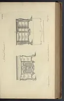 Picture 60 of 189 from The gentleman and cabinet-maker's director : being a large collection of the most elegant and useful designs of household furniture, in the most fashionable taste : including a great variety of chairs, cofas, beds, and couches : china-tables, dressing-tables, shaving-tables, bason-stands, and teakettle-stands : frames for marble-slabs, bureau-dressing-tables, and commodes : writing-tables, and library-tables : library-book-cases, organ-cases for private rooms, or churches, desks, and book-cases : dressing and writing-tables with book-cases, toilets, cabinets, and cloaths-presses : china-cases, china-shelves, and book-shelves : candle-stands, terms for busts, stands for china jars, and pedestals : cisterns for water, lanthorns, and chandeliers : fire-screens, brackets, and clock-cases : pier-glasses, and table-frames : girandoles, chimney-pieces, and picture-frames : stove-grates, boarders, frets, Chinese-railing, and brass-work, for furniture : and other ornaments : to which is prefixed, a short explanation of the five orders of architecture : with proper directions for executing the most difficult pieces, the mouldings being exhibited at large, and the dimensions of each design specified : the whole comprehended in two hundred copper-plates, neatly engraved ... (1762), leaf 162