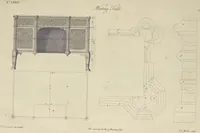 Picture 68 of 189 from The gentleman and cabinet-maker's director : being a large collection of the most elegant and useful designs of household furniture, in the most fashionable taste : including a great variety of chairs, cofas, beds, and couches : china-tables, dressing-tables, shaving-tables, bason-stands, and teakettle-stands : frames for marble-slabs, bureau-dressing-tables, and commodes : writing-tables, and library-tables : library-book-cases, organ-cases for private rooms, or churches, desks, and book-cases : dressing and writing-tables with book-cases, toilets, cabinets, and cloaths-presses : china-cases, china-shelves, and book-shelves : candle-stands, terms for busts, stands for china jars, and pedestals : cisterns for water, lanthorns, and chandeliers : fire-screens, brackets, and clock-cases : pier-glasses, and table-frames : girandoles, chimney-pieces, and picture-frames : stove-grates, boarders, frets, Chinese-railing, and brass-work, for furniture : and other ornaments : to which is prefixed, a short explanation of the five orders of architecture : with proper directions for executing the most difficult pieces, the mouldings being exhibited at large, and the dimensions of each design specified : the whole comprehended in two hundred copper-plates, neatly engraved ... (1762), leaf 178